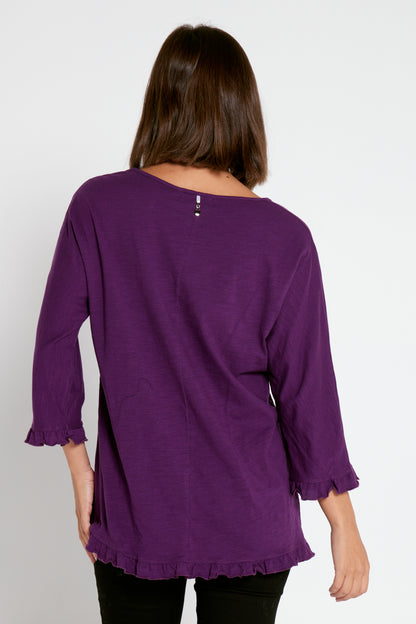 Ruffle Core 3/4 Sleeve Top - Purple