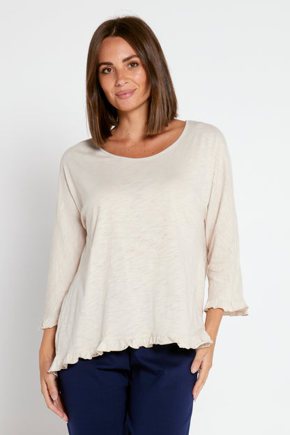 Ruffle Core 3/4 Sleeve Top - Sand