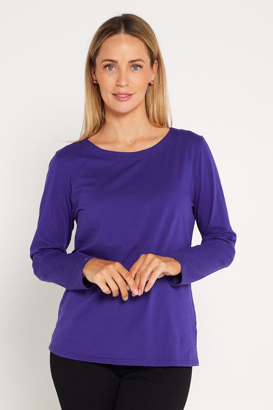 Sammy Long Sleeve Cotton Tee - Purple