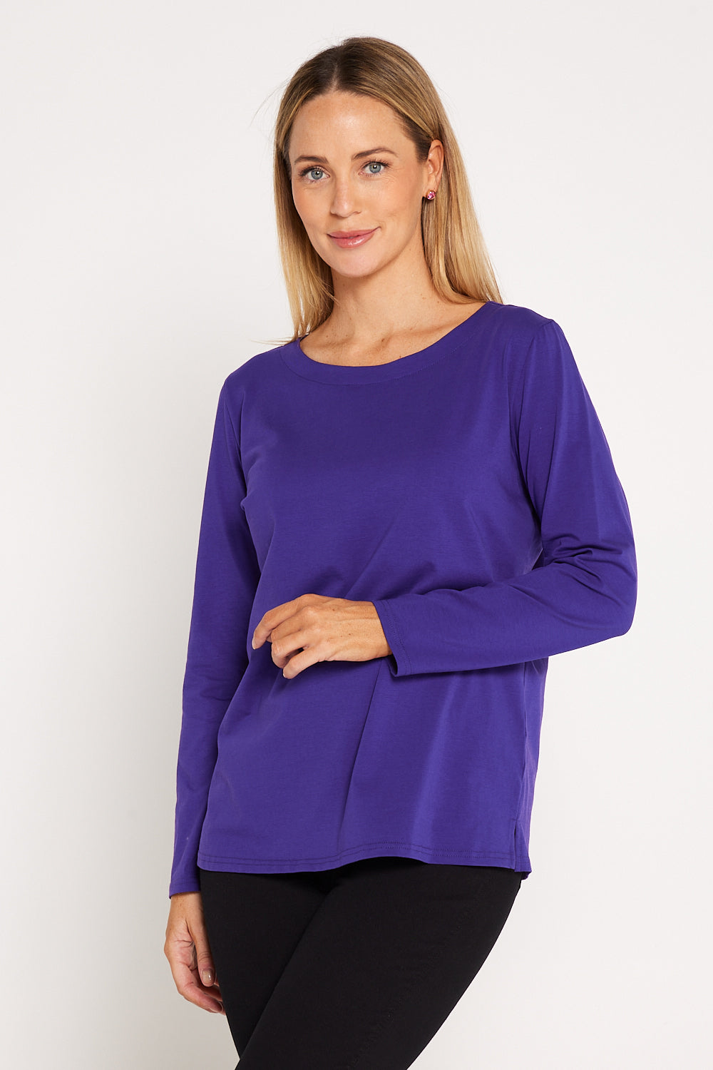 Sammy Long Sleeve Cotton Tee - Purple