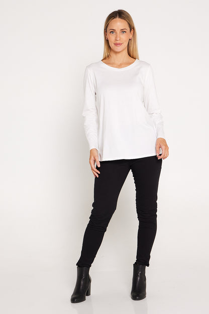 Sammy Long Sleeve Cotton Tee - White