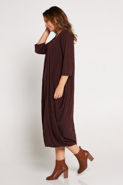 Sleeved Zoe Dress  - Chocolate