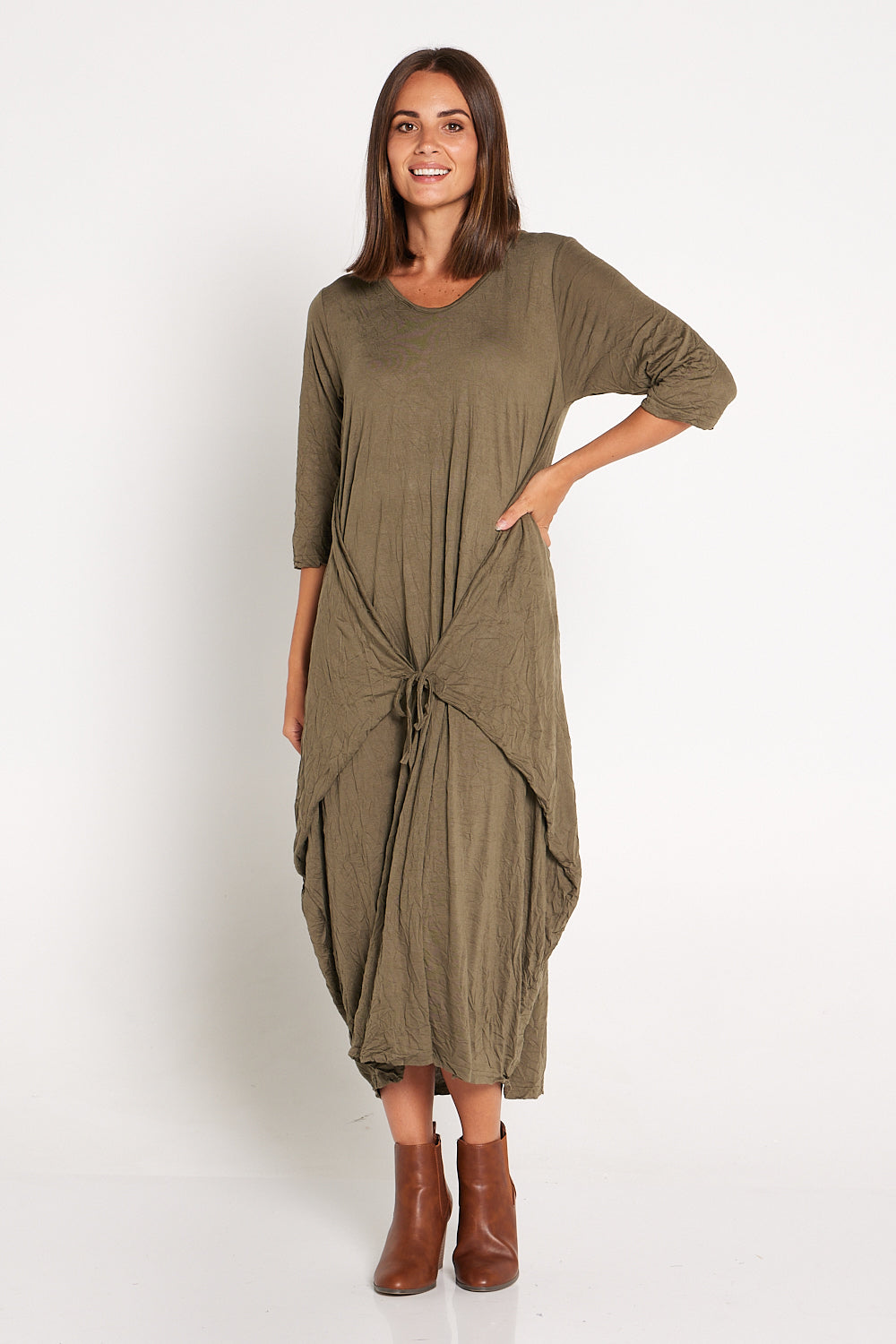 Sleeved Zoe Dress - Caper