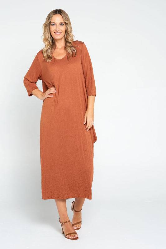 Sleeved Zoe Dress - Tobacco