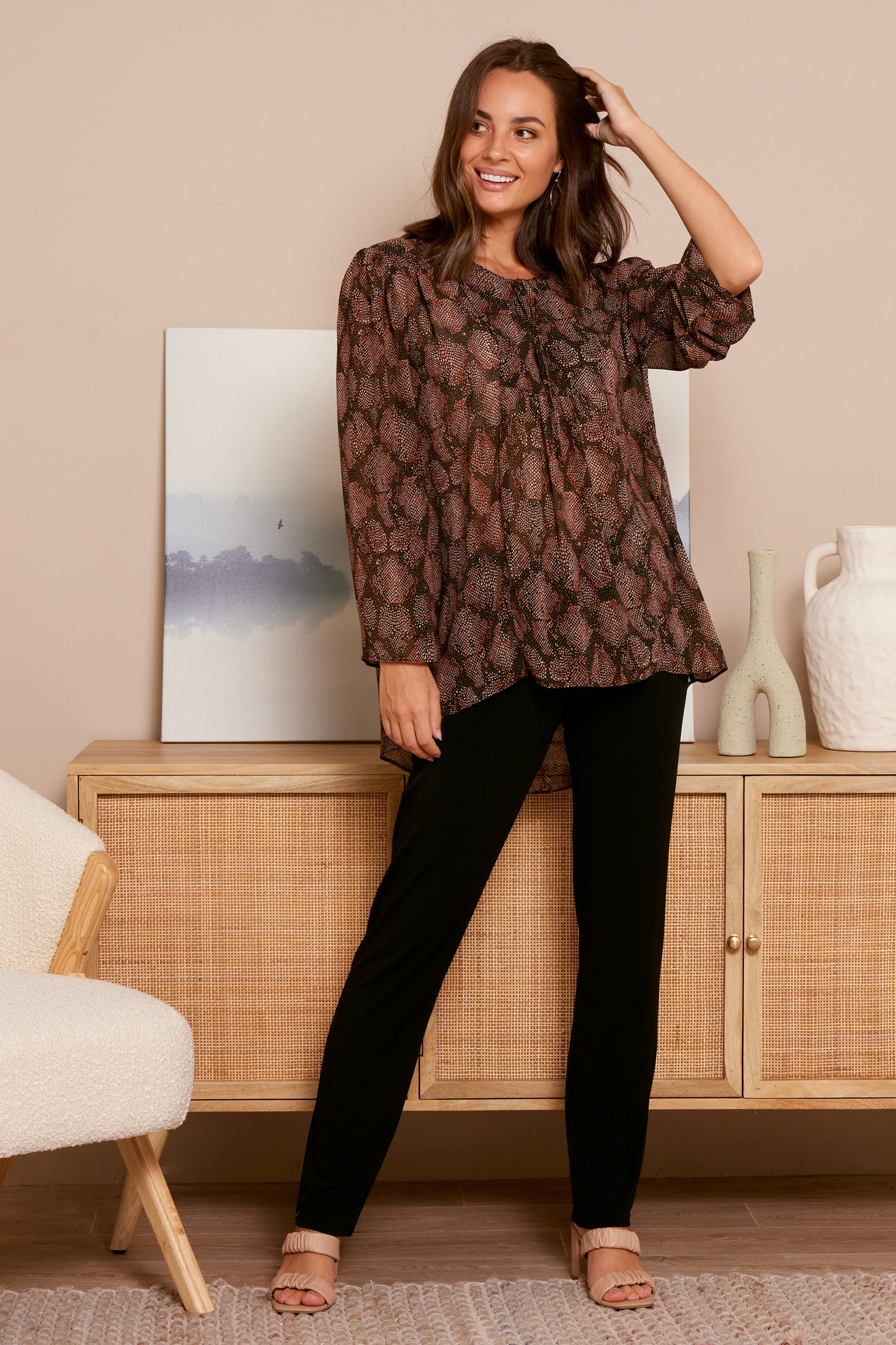 Tamblyn Chiffon Shirt - Mocha Snake