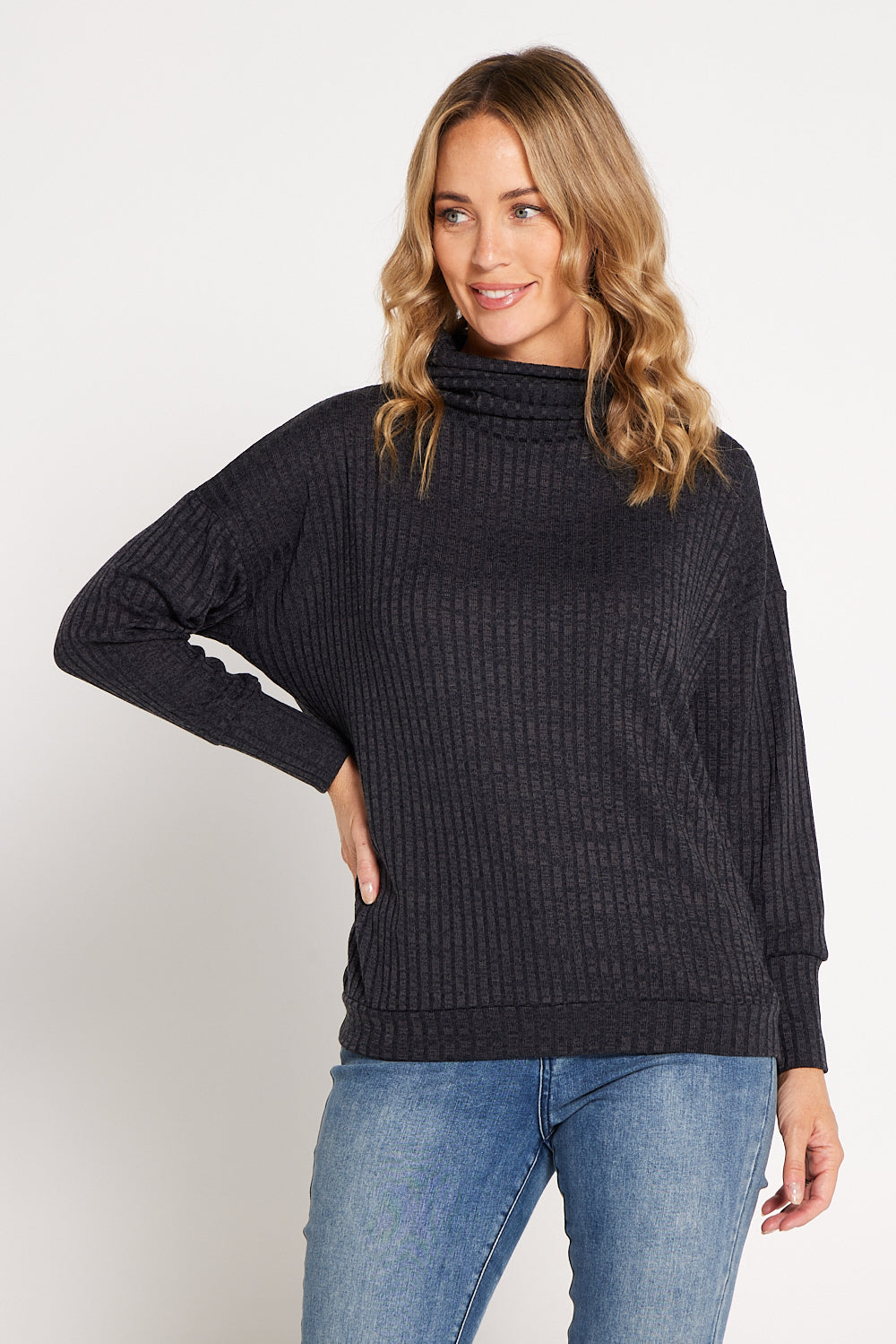 Taryn Cowl Knit Top - Steel