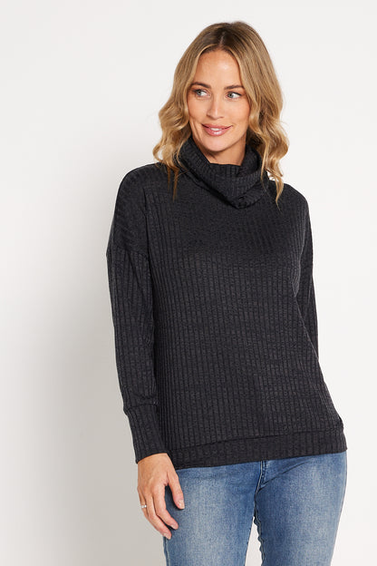 Taryn Cowl Knit Top - Steel