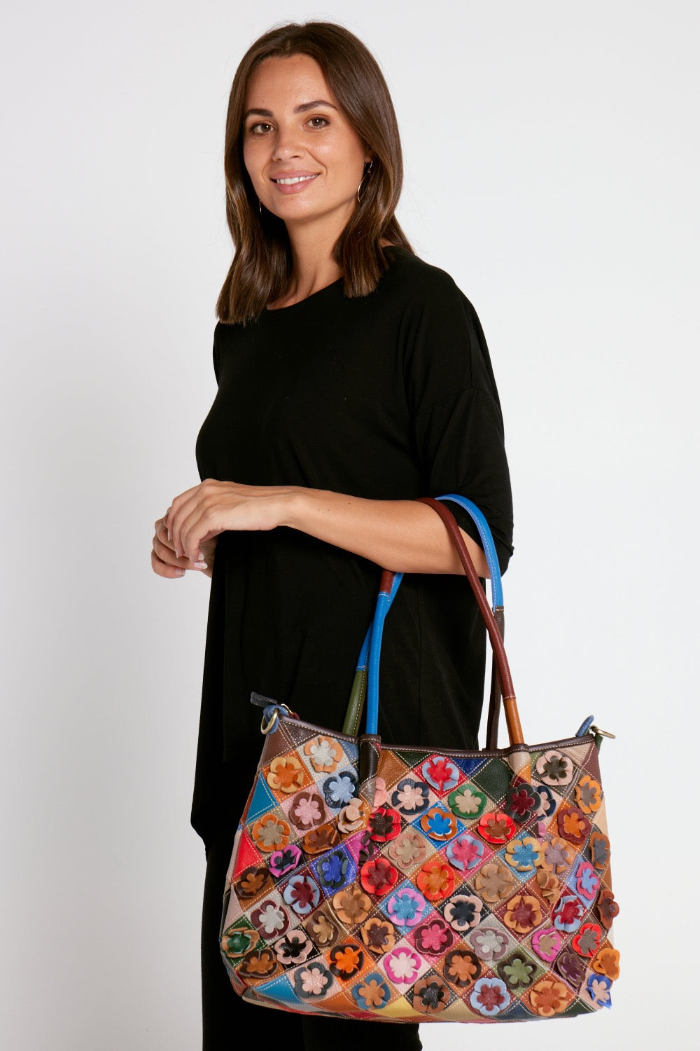 Davy Leather Handbag - Floral Patch