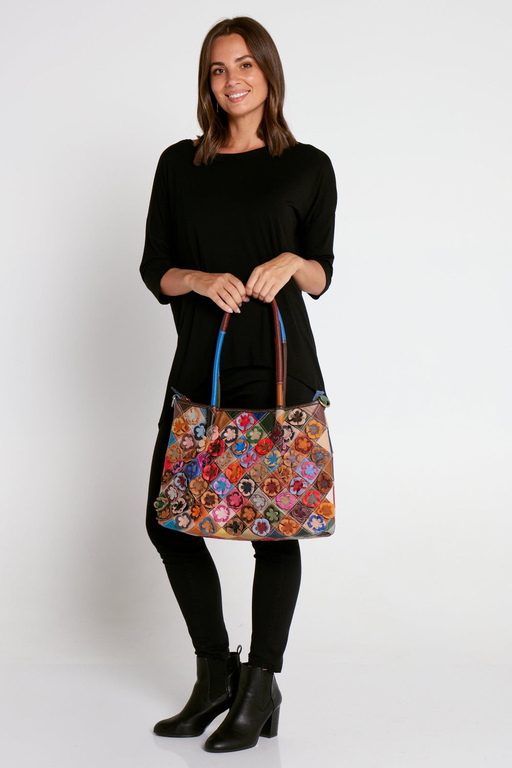 Davy Leather Handbag - Floral Patch