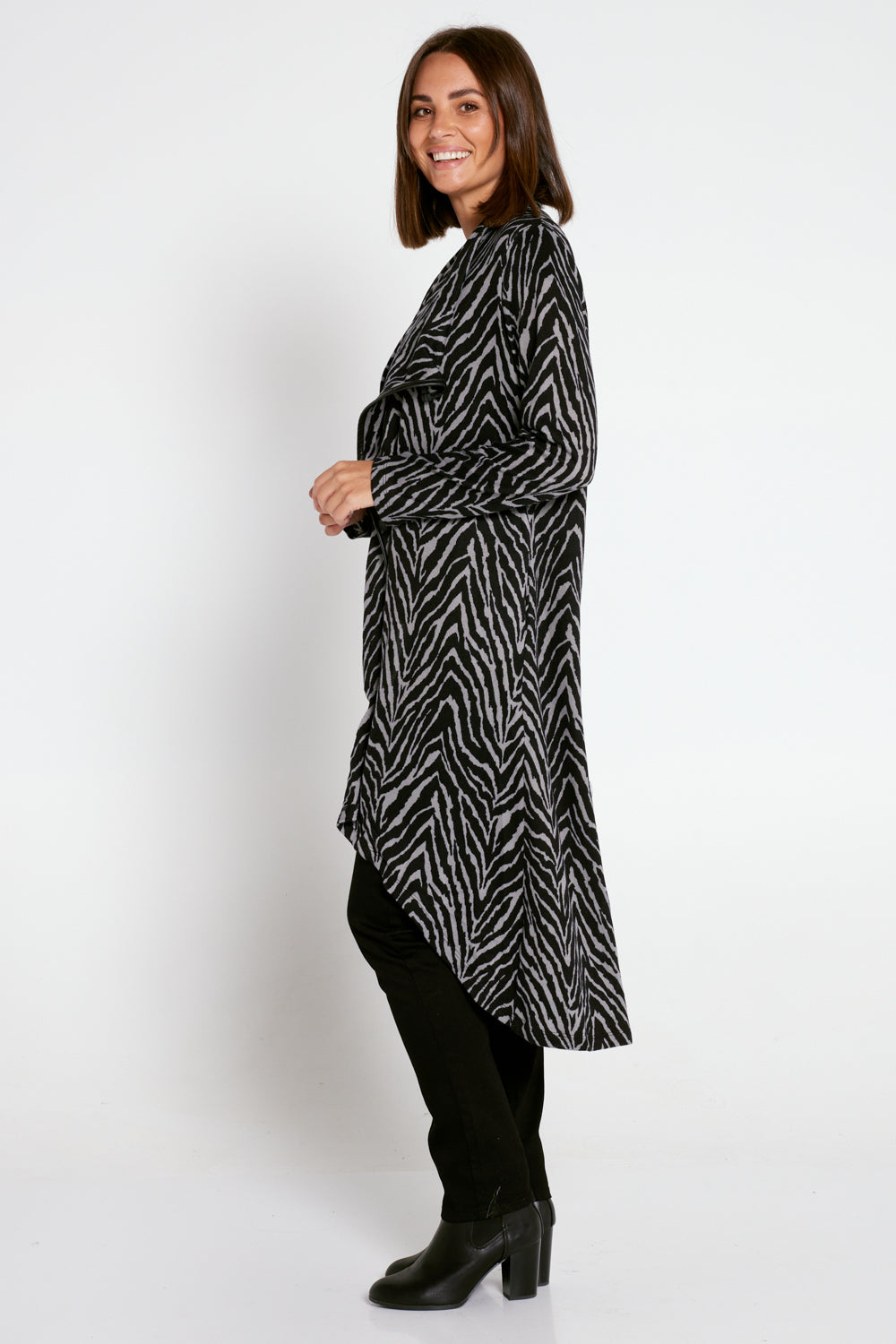 Zebra Duster Coatigan - Grey/Black