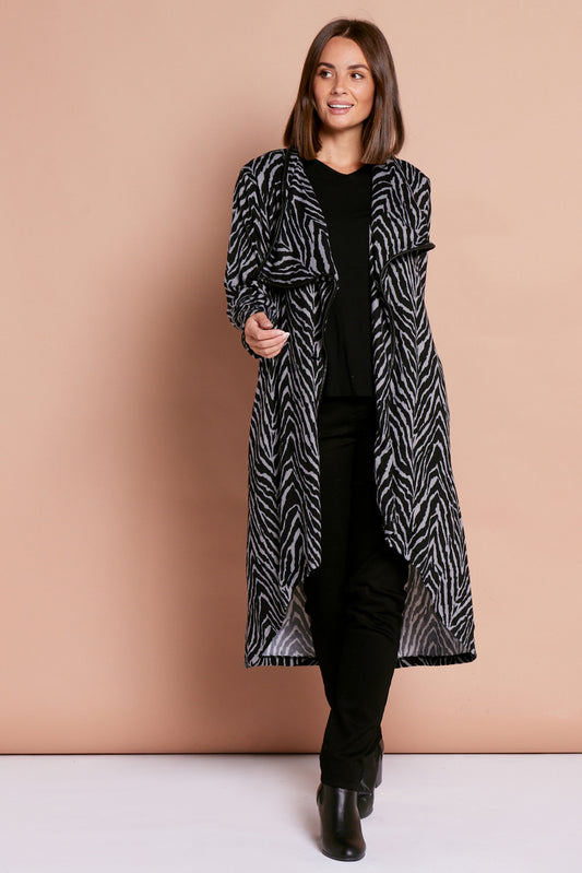 Zebra Duster Coatigan - Grey/Black