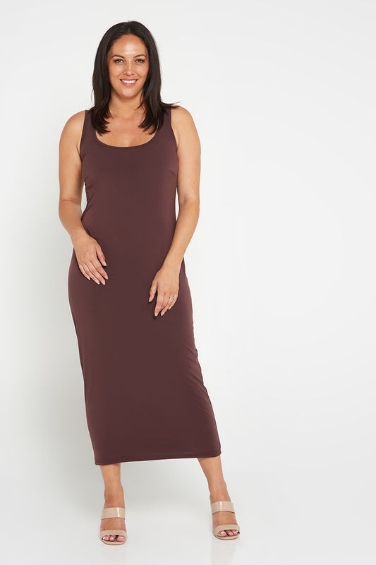 Amy Midi Stretch Slip - Choc