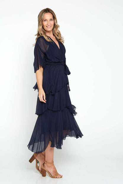 Loira Silk Dress - Navy