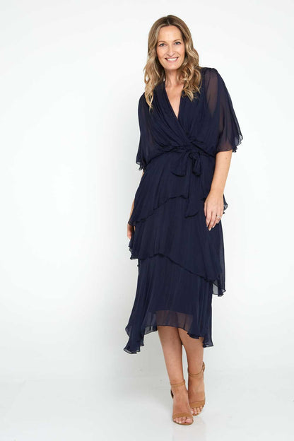 Loira Silk Dress - Navy