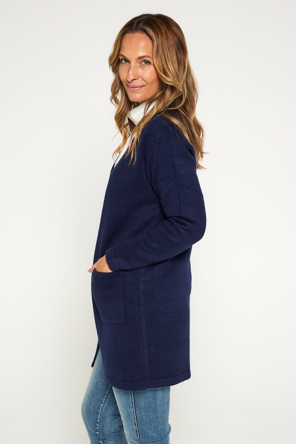 Salima Wool Blend Cardigan - Navy