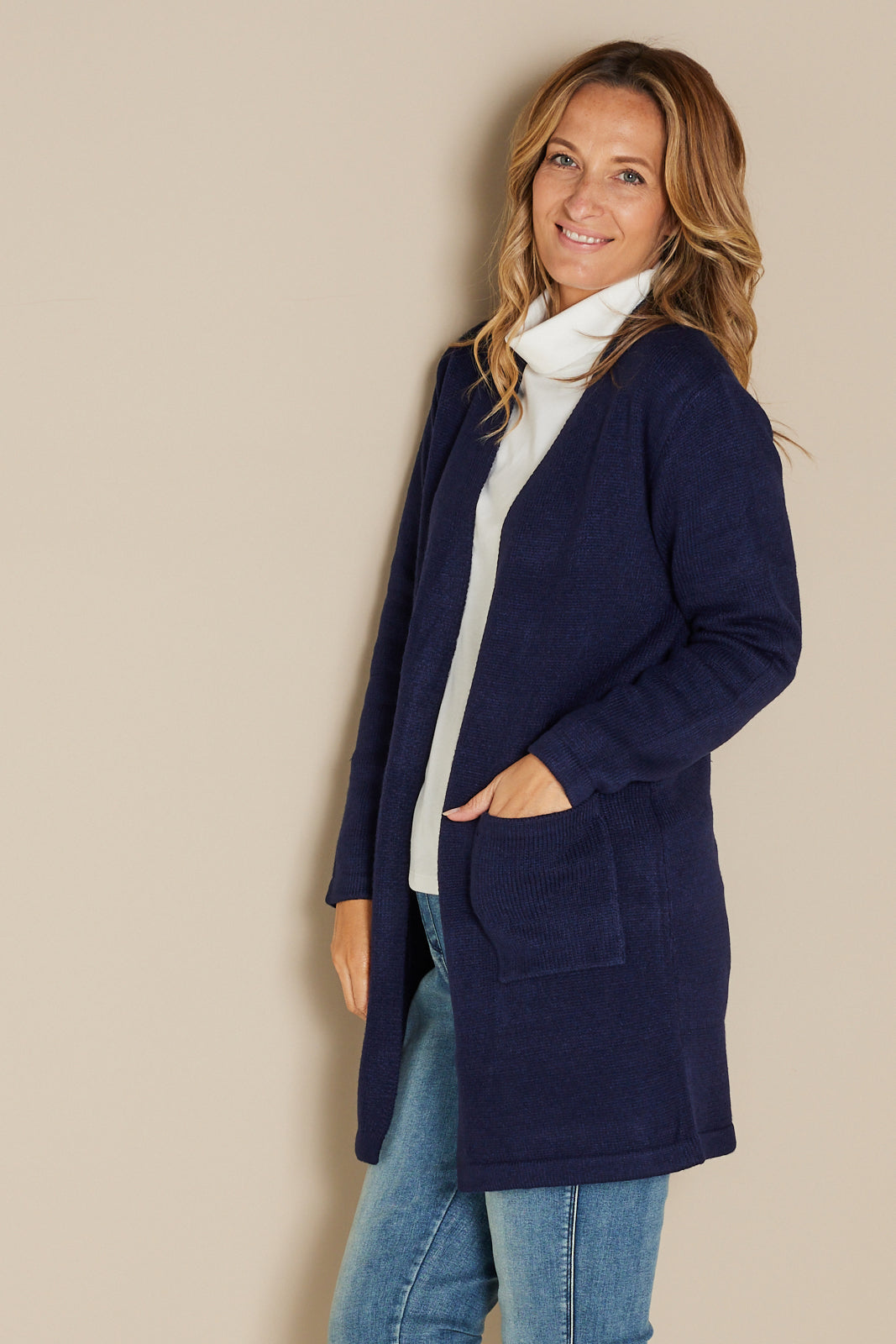 Salima Wool Blend Cardigan - Navy