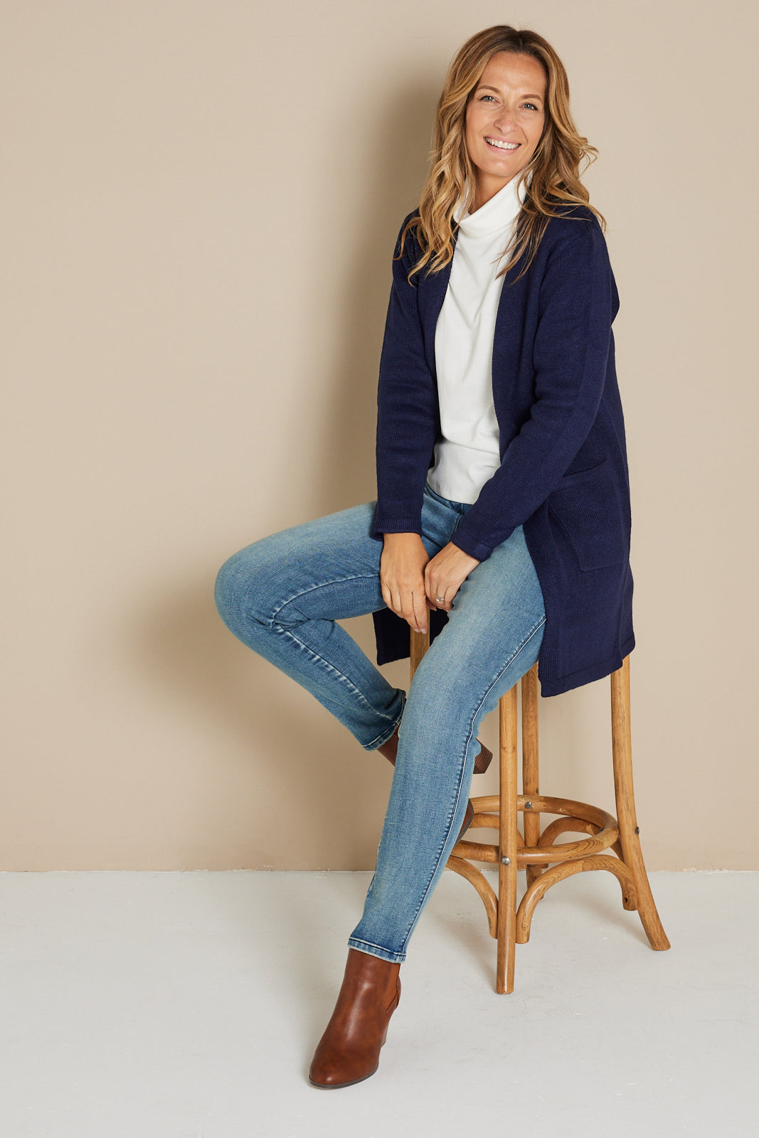 Salima Wool Blend Cardigan - Navy