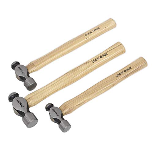 Sealey AK203 Ball Pein Hammer Set Hickory Shaft, Silver, 3 Pieces