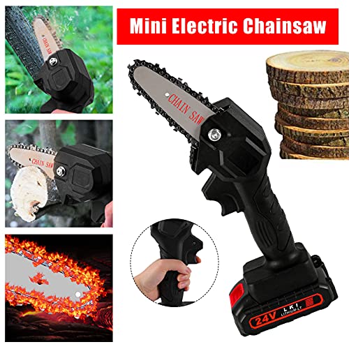 HU14CH Mini Electric Chainsaw with Battery and Chain Saw, 24V Electric Cordless Saw Woodworking Electric Chain Saw Wood Cutter 5ML, UK in Stock (Black Red)