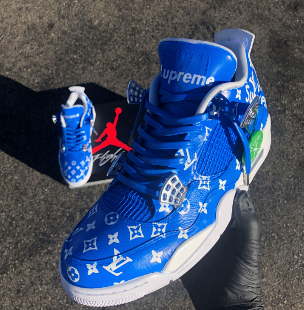 Royal Blue Louis Vuitton Jordan 4 Pure Money&#39;s!!! – B Street Shoes