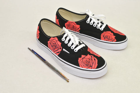 Custom Rose Vans, Hand Painted Shoes
