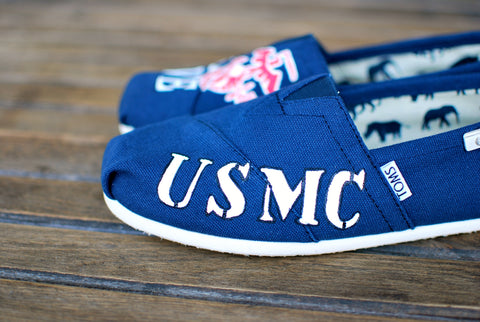 navy toms, usmc toms, custom toms shoes, military wife toms