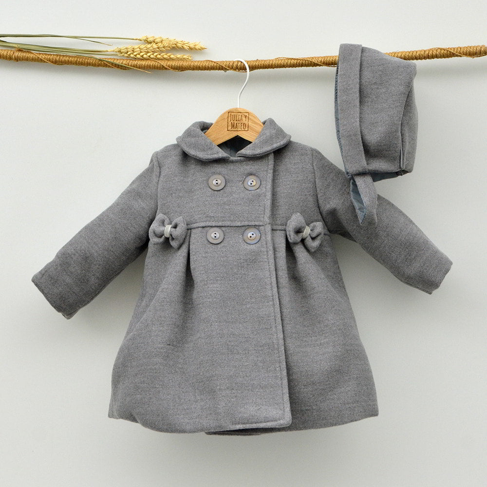 Abrigo de paño vestir para niñas con capota gris clasica bebes – JuliayMateo