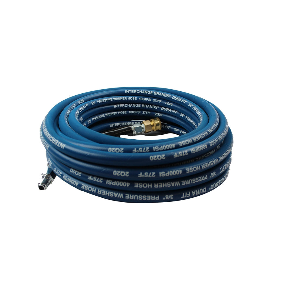 Interchange Brands 3646-QC 3/8" x 50' 4000 PSI Quick-Connect Blue Wrapped Cover Non-Marking Pressure Washer Hose