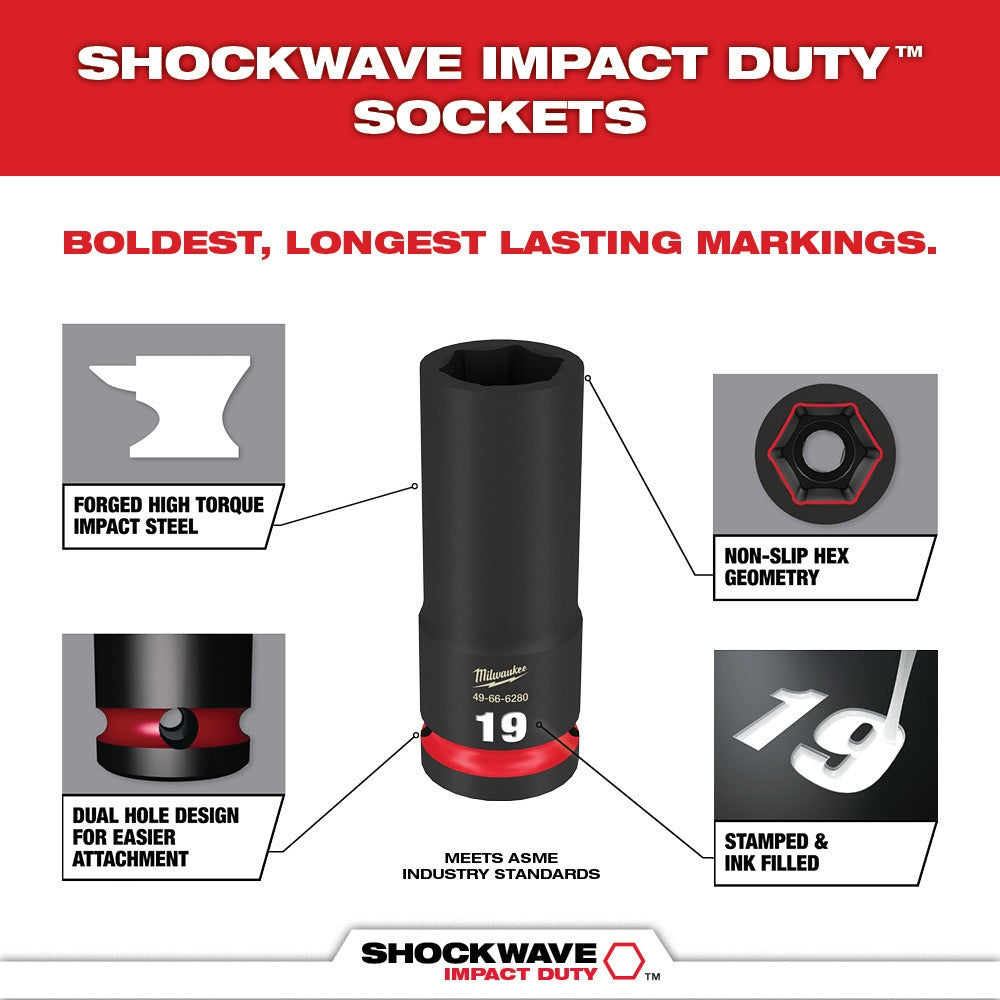 Milwaukee 49-66-7008 14-Piece SHOCKWAVE Impact Duty 3/8" Drive Metric Deep 6 Point Socket Set