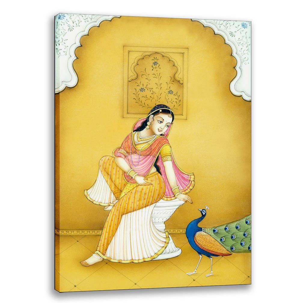 Yellow Lady with Peacock - Ragini | Rajasthani Painting | Indian ...