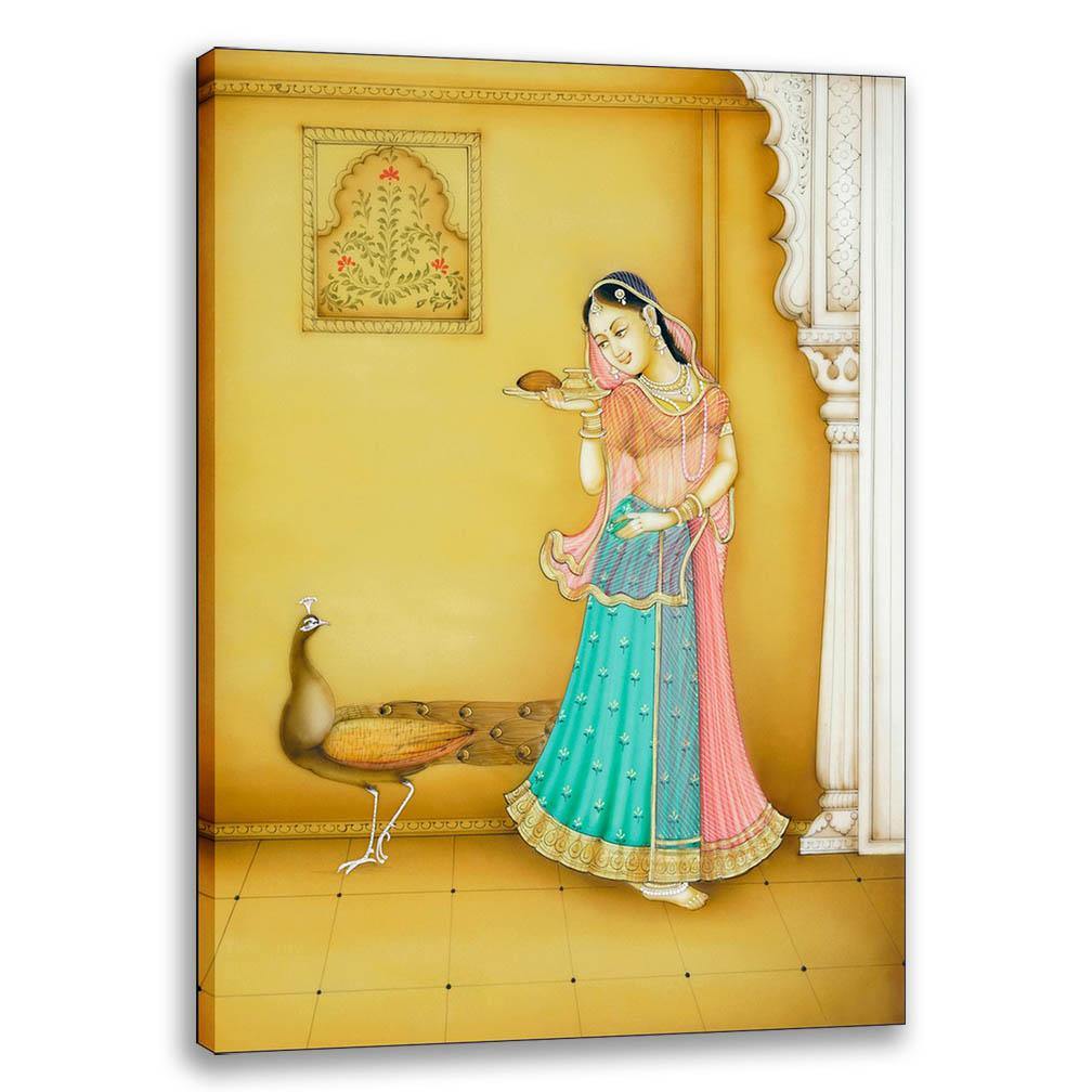 Women with Peacock - Ragini | Rajasthani Painting | Indian ...