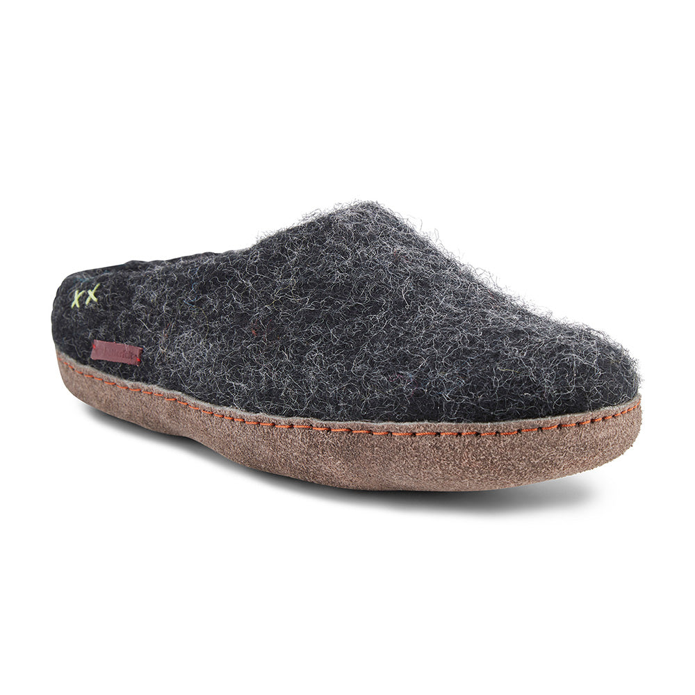 Classic Slipper - Black with Leather 