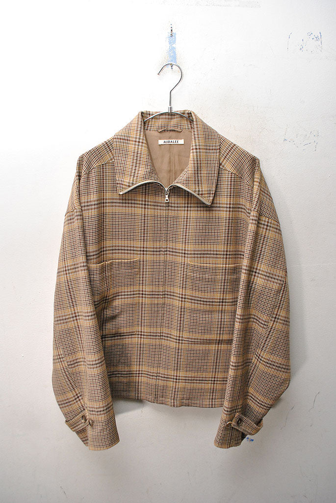 AURALEE WOOL SERGE CHECK ZIP-UP BLOUSON