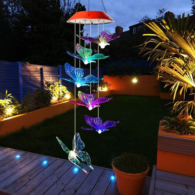 Romantic Décor for Garden Yard Home Wife Stars Wind Chimes Outdoor with Color Changing LED Mobile Patio Lights SIX FOXES Solar Powered Wind Chimes Gifts for Mom Grandma 