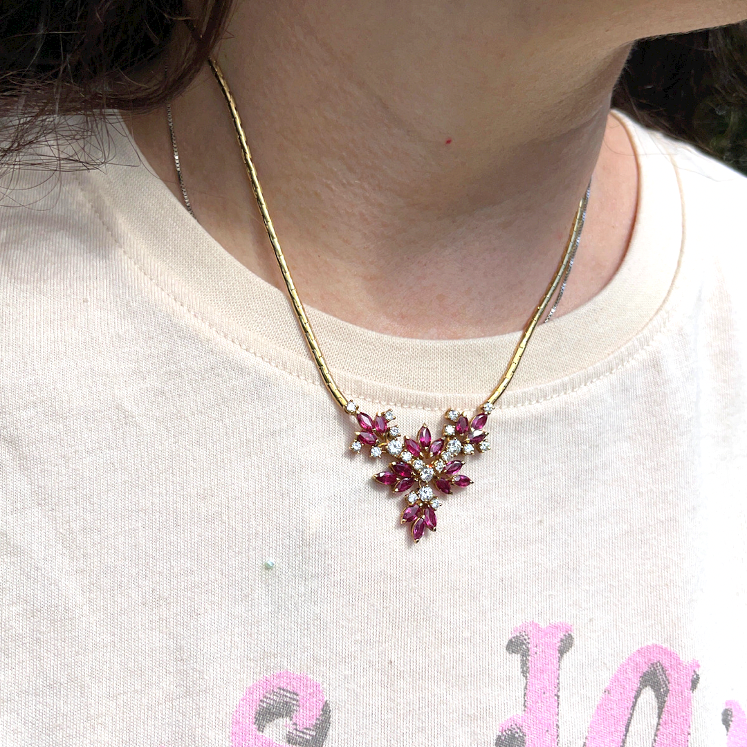 Vintage Ruby & Diamond Floral Collar