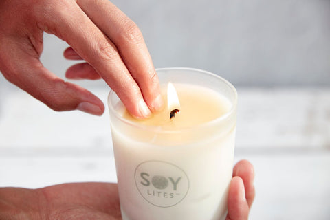 Soylites candles burn at a very low temperature so won't burn the skin