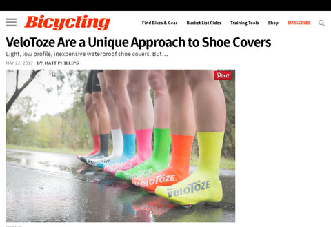 Bicycling Magazine Review of veloToze Shoe Covers - Website Screen Capture