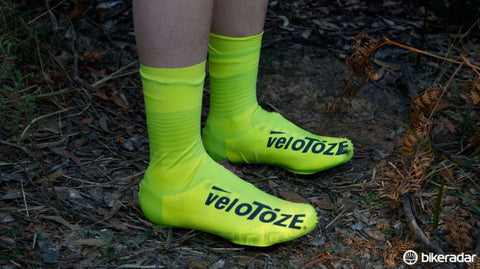 high vis yellow veloToze cycling shoe covers