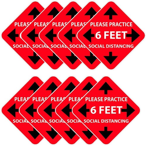 Each  8Inch Please Practice Social Distancing Floor/W STICKER Sign Pack of 10 