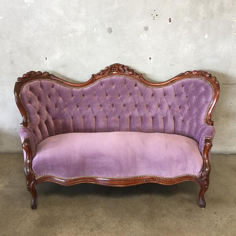 Vintage French Carved Wood Settee