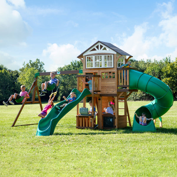 wooden swing slide set