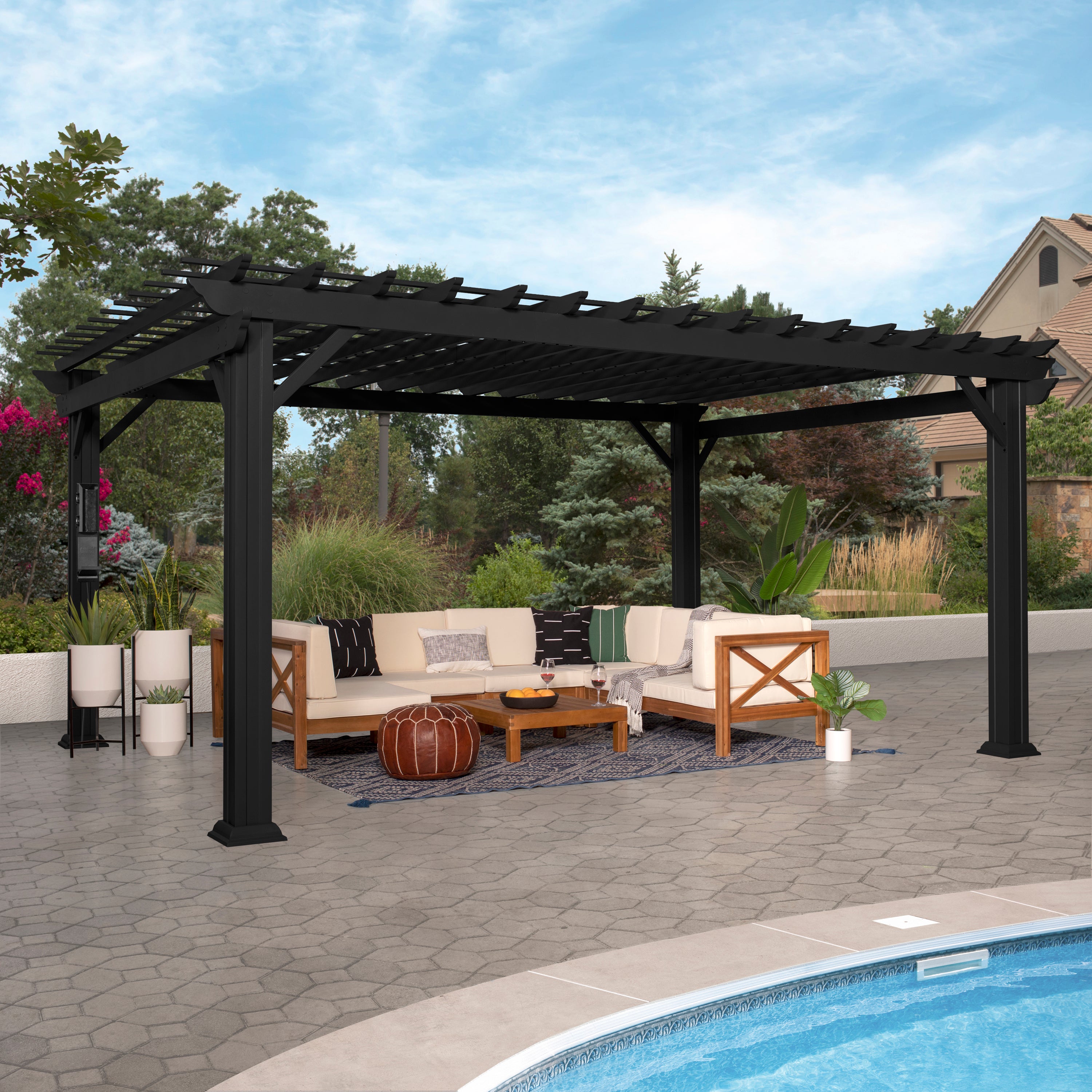 vervaldatum Op maat sirene 16x12 Stratford Traditional Steel Pergola With Sail Shade Soft Canopy –  Backyard Discovery