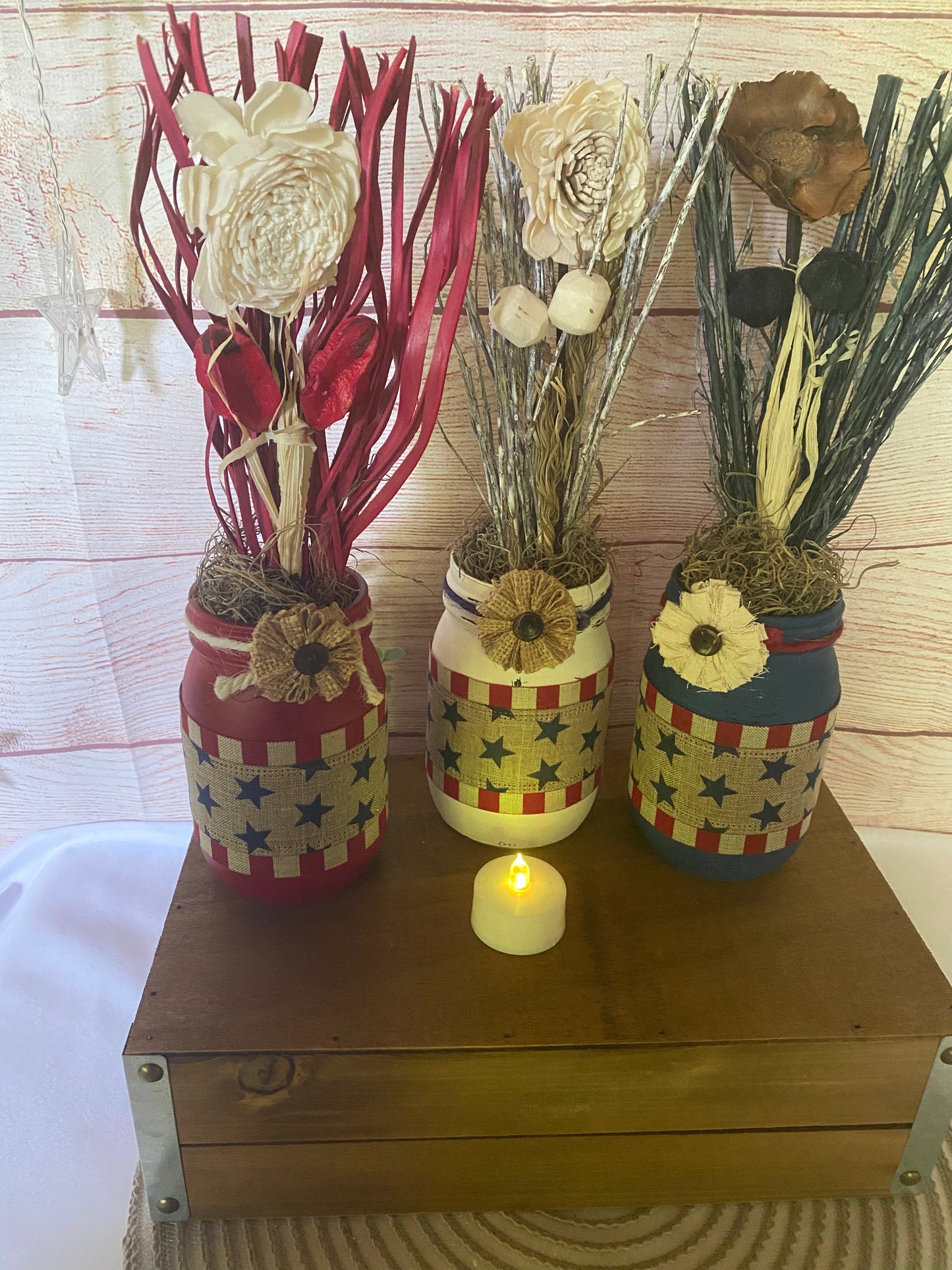 4th of July Mason Jar Set with Faux Dried Flowers