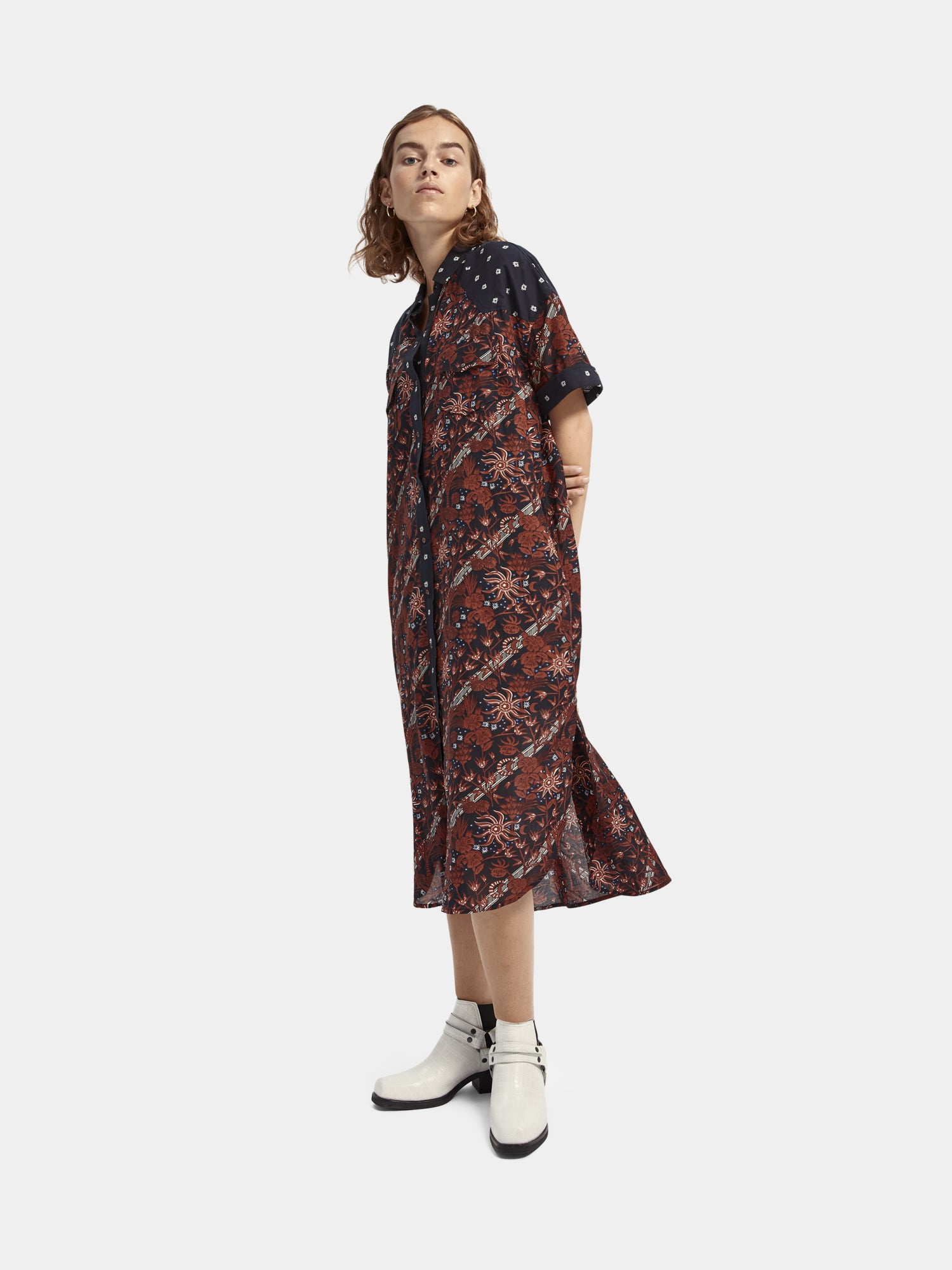 Cotton-blend short sleeve midi dress - Scotch & Soda