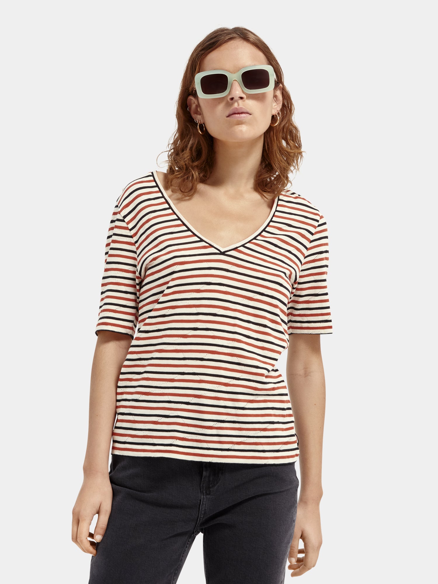Striped pointelle organic cotton T-shirt - Scotch & Soda