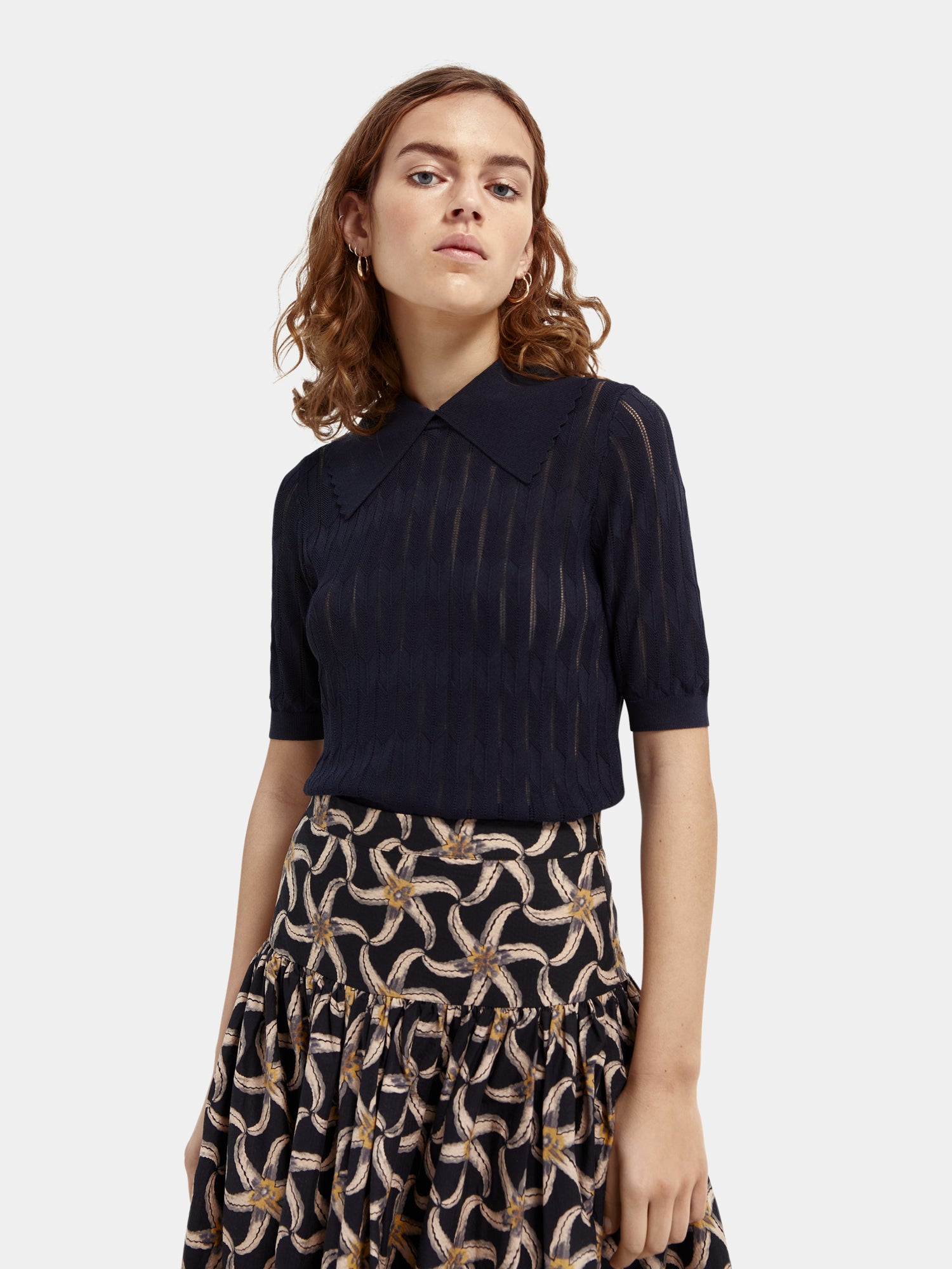 Short-sleeved scalloped collar knit - Scotch & Soda