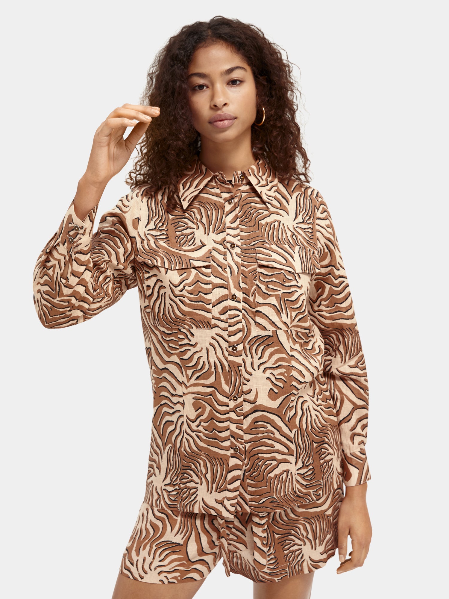 Printed button-down linen shirt - Scotch & Soda