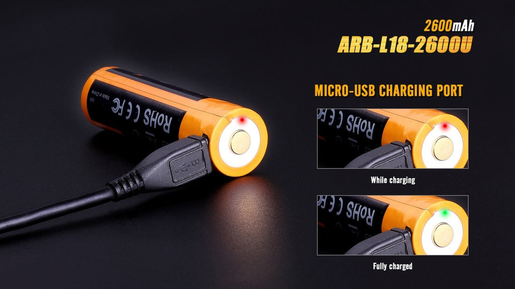 Fenix 18650 2600 USB Rechargeable Battery | ARB-L18U | USB Port Battery | USB Rechargeable Battery
