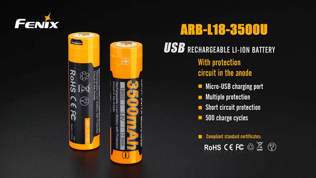 Fenix 18650 3500mAh USB Rechargeable Battery, Fenix ARB-L18U, Buy USB Rechargeable battery online in India