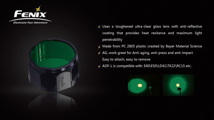 Fenix AOF- Filters Red,Blue, Green Filters for LED Flashlights, Color Filters for Color LED Light